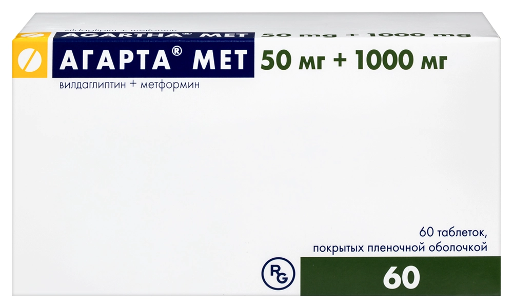 Агарта Мет тбл п/п/о 50мг+1000мг №60
