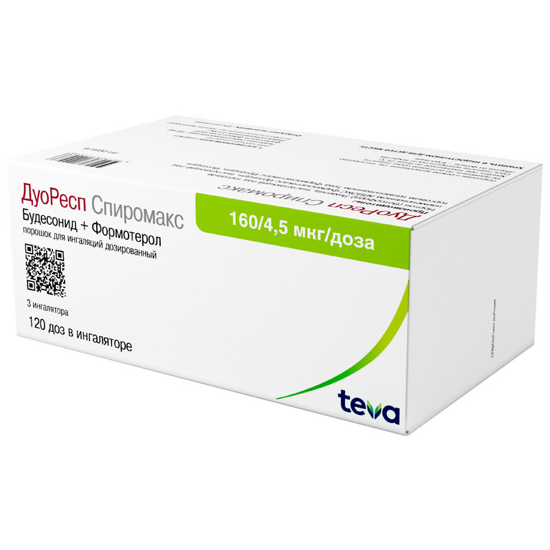 ДуоРесп Спиромакс пор д/инг дозир 160мкг+4,5мкг/доз 120д №1