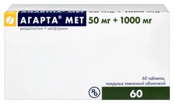 Агарта Мет тбл п/п/о 50мг+1000мг №60