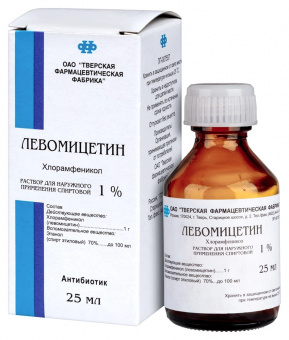 Левомицетин р-р д/наруж прим спиртовой 1% 25мл