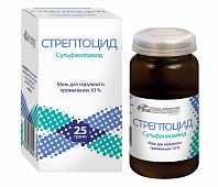 Стрептоцид мазь д/наруж прим 10% 25г банка